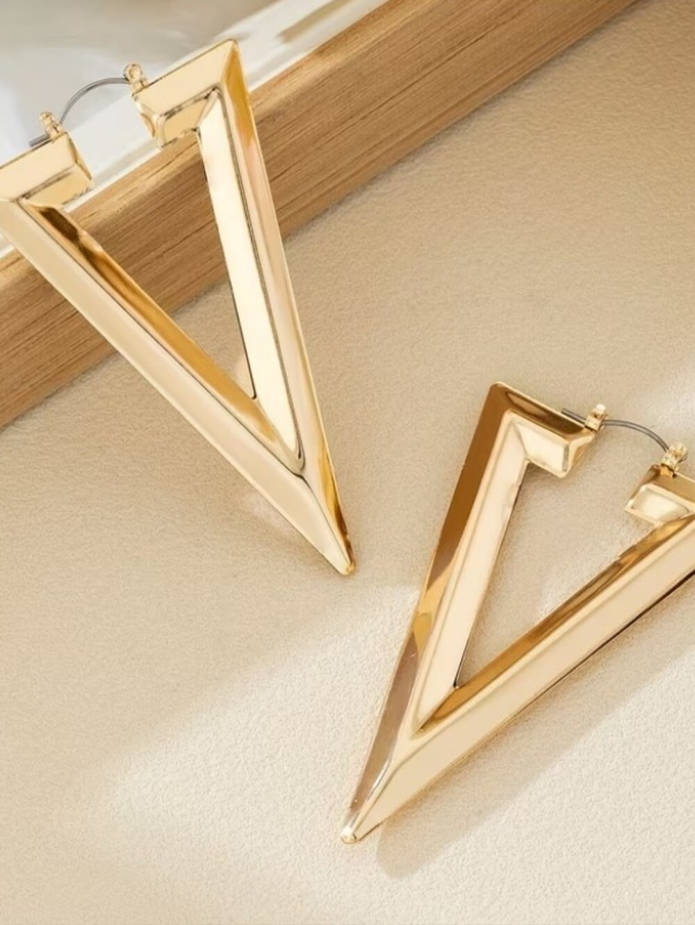 NEW! Gold Geometric V-Shaped Large-Big Hoop Earrings - Women Jewelry